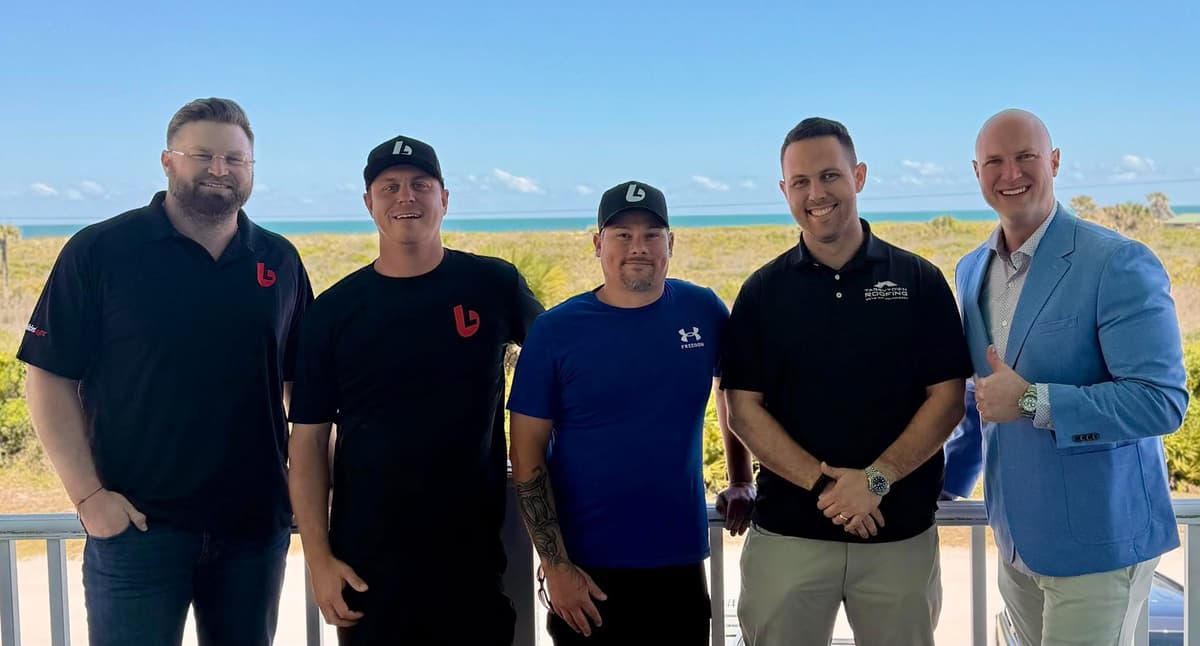 Brad Strawbridge of Capital City Roofing with the BuilderLync executive team during an EOS Clarity Break ahead of the June 1, 2026 launch of BuilderLync, the operating system behind the Capital City Roofing Licensing Platform