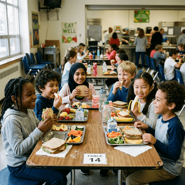 Children receiving meals through Feeding the Future Project