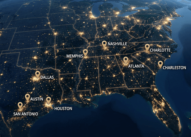 Capital City Roofing service coverage across Georgia, Tennessee, South Carolina, and Texas